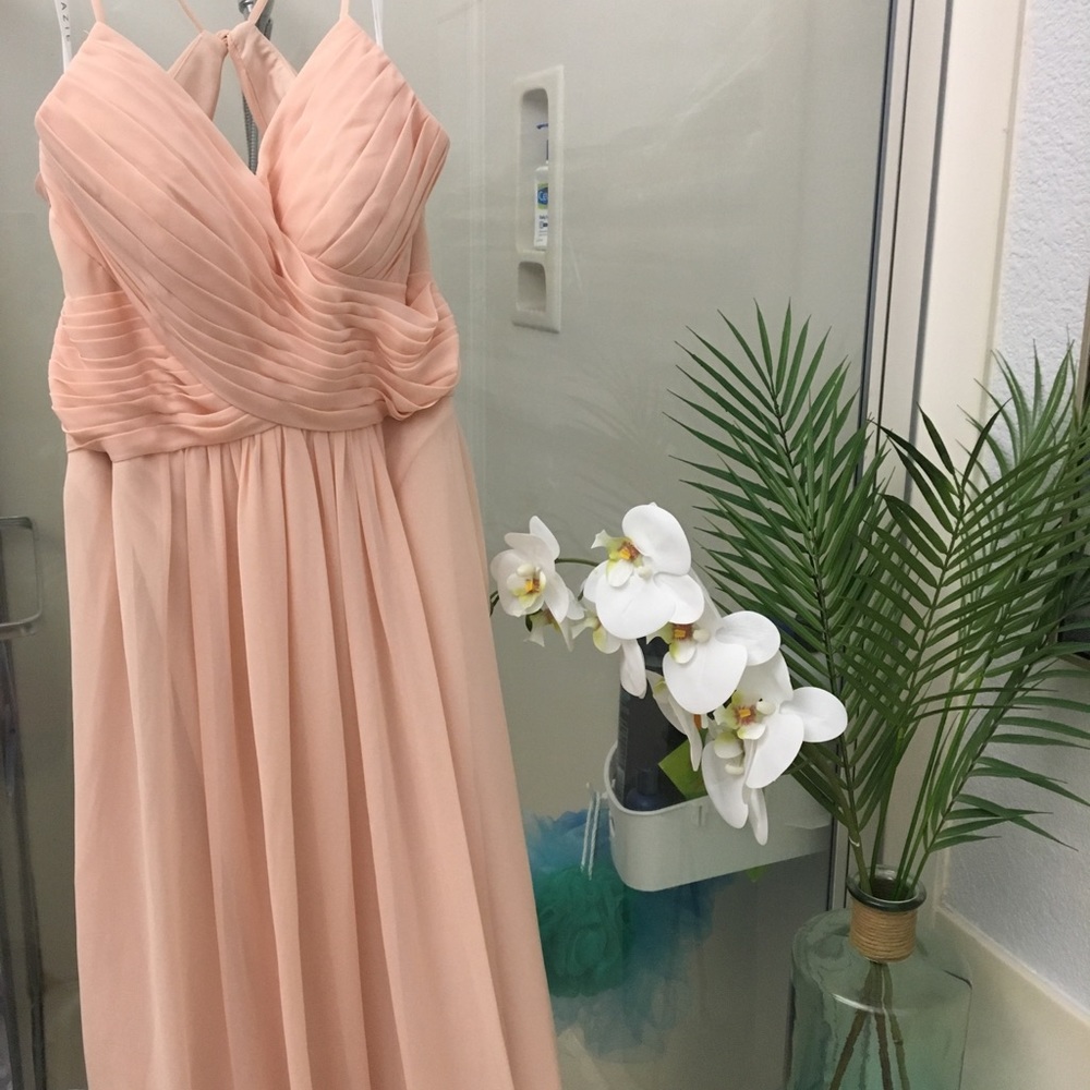 Azazie haleigh pearl pink bridesmaid dress